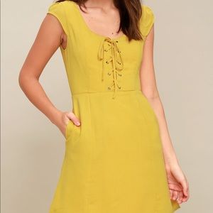 NWT Adorable Mustard yellow lace-up dress
